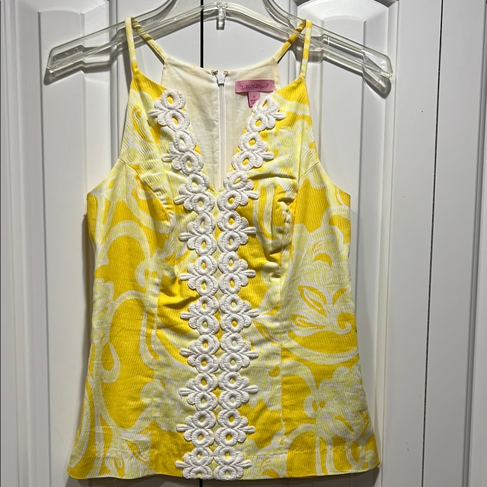 Lilly Pulitzer Women’s Yellow and White Top- Size 0